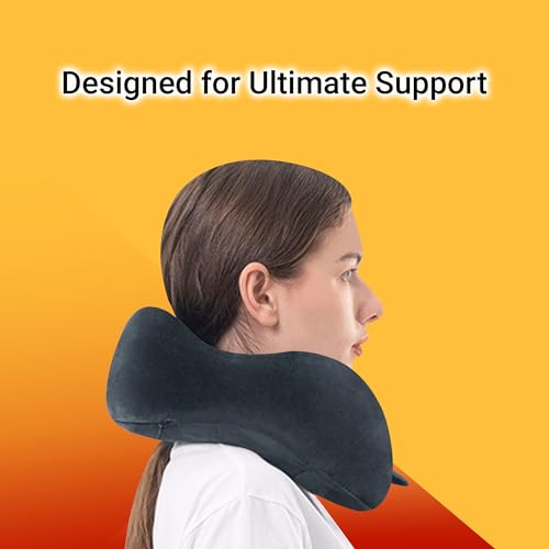 Image of Billebon Extra Soft Memory Foam Luxury Travel Neck Support Rest Pillow with Soft Washable & Removable Cover, Multipurpose Comfortable Travel Pillow for Airplane (Grey with Eye MASK)