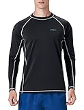 KPSUN Mens Swim Shirts UPF 50+ Rash Guard Long Sleeve Sun UV Protection Beach Shirts Quick Dry Fishing T-Shirt Black