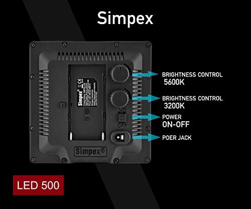 Image of Simpex Camera LED 500 Bi Pocket Size with li-on NP F 770 Battery with Micro USB Charging, Dimmable 3200k - 5600k, Compatible with Tripods, Monopods, Camera Stand, Table top tripods etc.