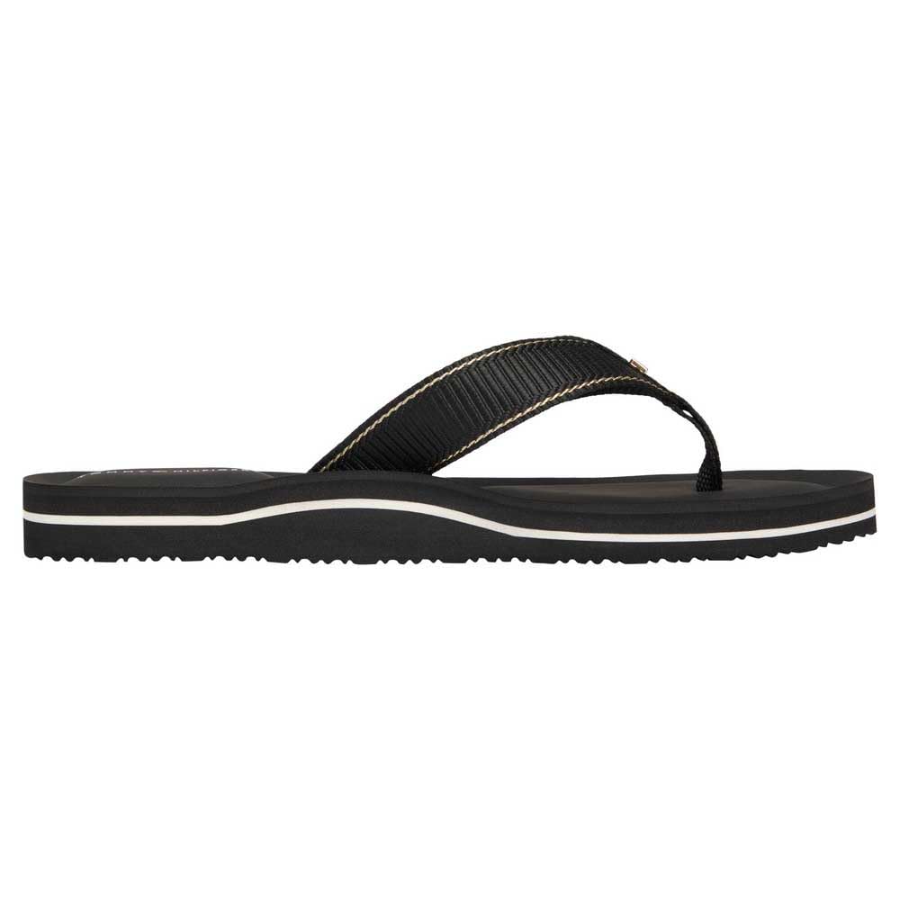 Tommy Hilfiger Women’s Sporty Wedge Flip Flops with Logo, Black (Black), 3.5