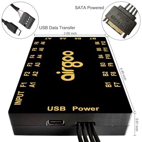 Image of Airgoo 2-in-1 16-CH ARGB Controller & PWM Fan Hub Support SignalRGB OpenRGB | SATA Powered ARGB Fan Hub, With ample expansion interfaces and strong built-in magnets, Easy Install for Full-Tower Cases