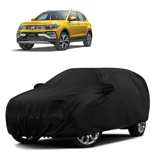Image of Sulfar 100% Water Resistant Car Body Cover Compatible with Mirror for Volkswagen Taigun (Triple Stitched, Full Bottom Elastic, Black)