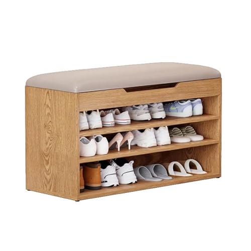 Banc de rangement chaussures avec siège rembourré cuir et 3 compartiments