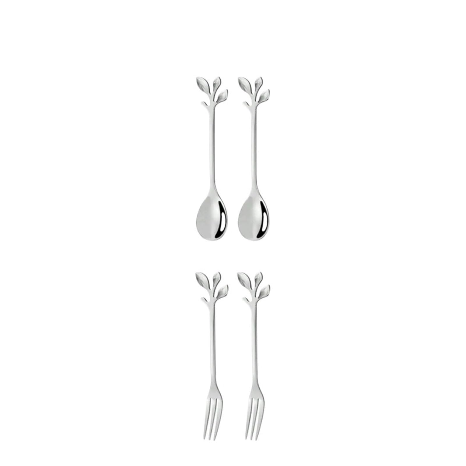 WZPTLKIBAD Dessert Fork Coffee Spoon, Stainless Steel Leaf Handle