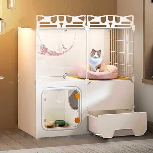Grand parc pour chat intérieur modulable avec bac à litière et roulettes