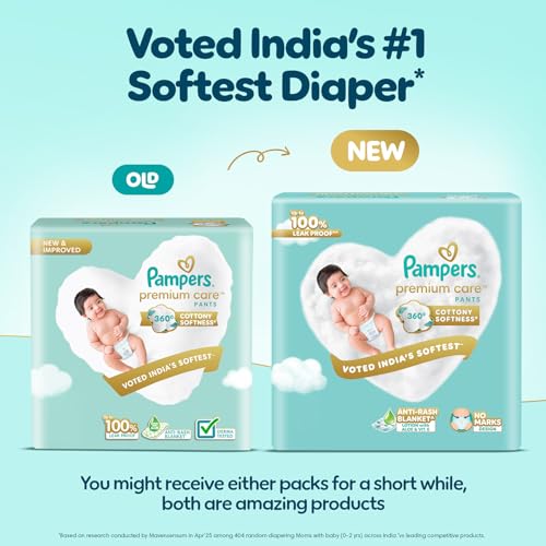 Image of Pampers Premium Care Pant Style Baby Diapers | Small (S size) | 70 Count | Voted India's Softest | All-in-1 with 360 Cottony Softness Diapers | 4-8kg