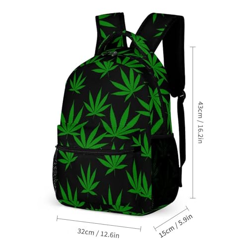 Green Weed Printed Backpack with Lunch Box Bag Pencil Case Pouch 3pcs Daypack Set for Women Men2