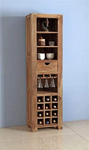 MS WOOD FURNITURE Stylish Bar Cabinet for Living Room | Wine Storage| Standard Honey | Sheesham Solid Wood