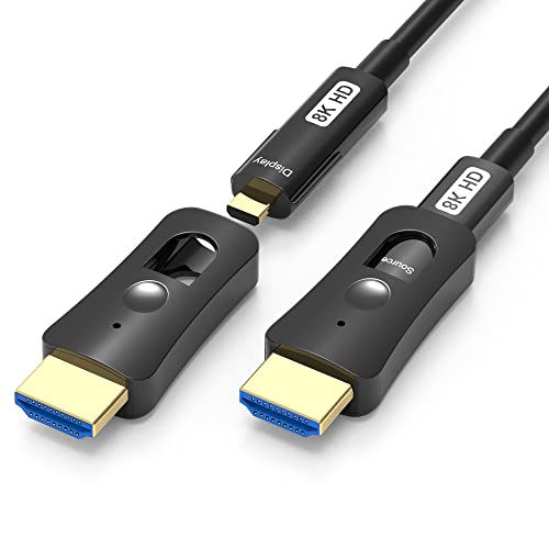 YIWENTEC HDMI Fibre Optic Cable HDMI 2.1 48 Gbps High-Speed Cable of 8K @ 60Hz 4K @ 120Hz Support Dolby Dynamic HDR HDCP 2.3 Earc with Micro HDMI Pull Type (8K-15M)