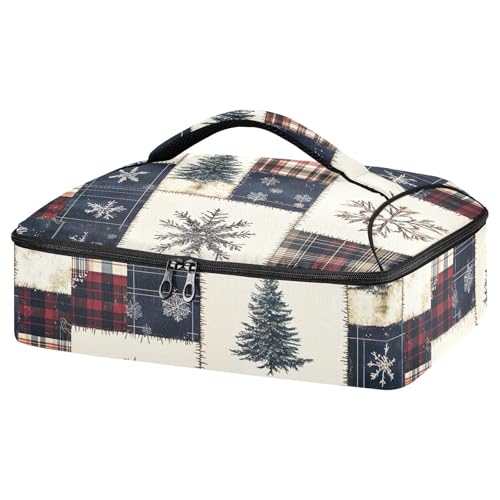 BOESI Doodle Christmas Tree and Snowflake Insulated Casserole Dish Bag Lunch Bag Insulated Insulated Food Bag Reusable for Holding Hot and Cold Food Suitable for Potluck Parties/Picnics/Cookouts