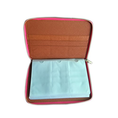 Nail Stamping Plates Holder Case 120 Slots Synthetic Leather Organizer in Black and Blue Pink Pattern Empty Template Case Holder Bag(Pink)2