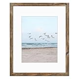 Frametory, 16x20 Frames Display 11x14 Picture With Mat or 16x20 Photo Without Mat, Shatter-Resistant Glass, Pre-Installed Wall Mounting Hardware - Rustic Brown