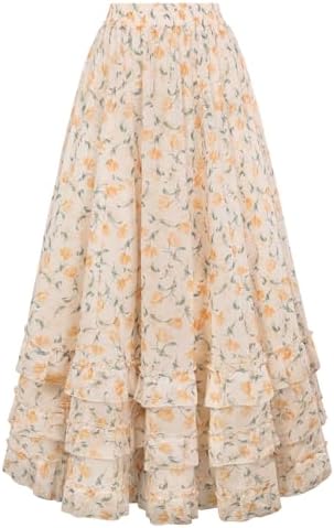 SCARLET DARKNESS Maxi Skirts for Women Floral Chiffon Elastic Hig...