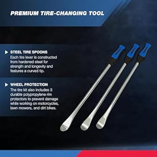 NEIKO 20601A 14.5” Steel Tire Spoons Tool Set, Tire Tools Include 3 Piece Tire Spoons, 3 Piece Rim Protector, Valve Tool, 6 Piece Valve Cores, Motorcycle Tire Changer, Dirt Bike Tire Levers