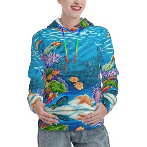Sweat à capuche poisson tropical et tortue de mer sweat tendance femme doux