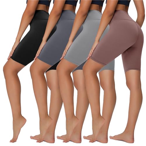 Image of Sundwudu 4 Pack Biker Shorts for Women - 8”/5”/3” High Waist Tummy Control Summer Workout Shorts for Running Yoga Athletic