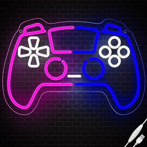wootfairy Gamer Neon Sign, Led Light for Gaming Room Wall Decor, Dimmable Neon Light for Boys Room Decor, Blue and Pink Light Up Signs for Man Cave & Bedroom, Gamer Gifts for Teens, Boys, Kids - Thumbnail 2