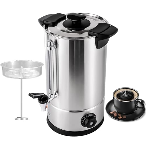 業務用コーヒーメーカー(フィルター付き)、1600Wステンレス製パーコレートコーヒーメーカー、蛇口付き温水ディスペンサー、サーモスタットコントロール、家庭用、パーティー用、オフィス用、結婚式用(10L)