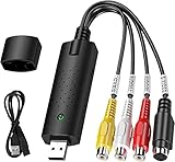 Der USB-Video-Capture-Adapter bietet eine Verbindung zwischen einem PC und einem Videogerät mit Cinch-Anschluss oder S-Video-Anschluss, wie VHS, VCR, DVD. Umfasst NTSC, SECAM, PAL und PAL/60 Video und Audio. Konvertiert LP- und Audio-Kassetten in CD- oder MP3-Format.