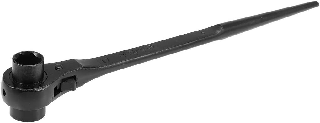 sourcing map 17 x 19mm Hexagon Scaffold Podger Ratchet Spanner Ratcheting Socket Wrench Tool (Black), 17mm x 19mm
