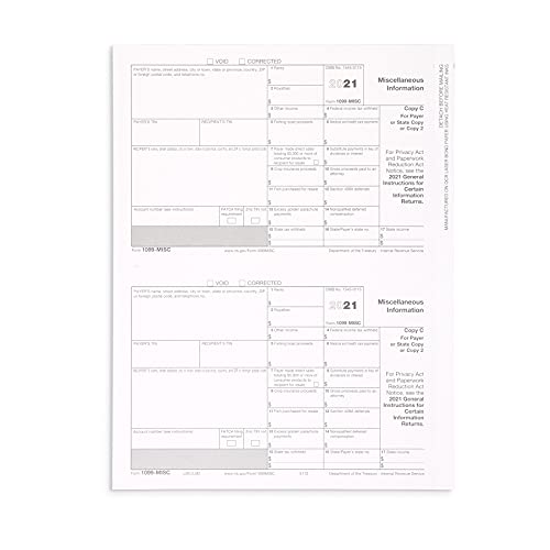 image for Blue Summit Supplies 1099 MISC Forms 2021, 4 Part Tax Forms Kit, 25 Ve