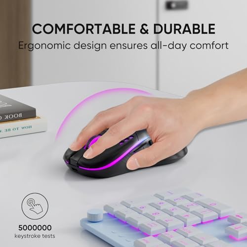 Melogaga Wireless Gaming Mouse Honeycomb 2.4G Usb Cordless Mouse Rgb Rechargeable Pc Game Mice With 7-Color Led Lights，3 Adjustable Dpi For Windows Laptop Desktop Computers -Black thumb #4