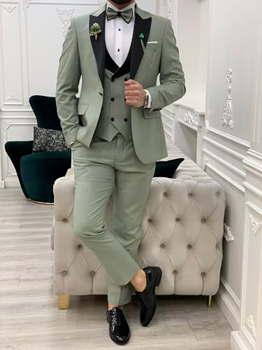 Mens 3 Piece Tuxedo Slim Fit Suit Men for Wedding Prom Men Tuxedos Blazer Vest Pants Set with Tie3