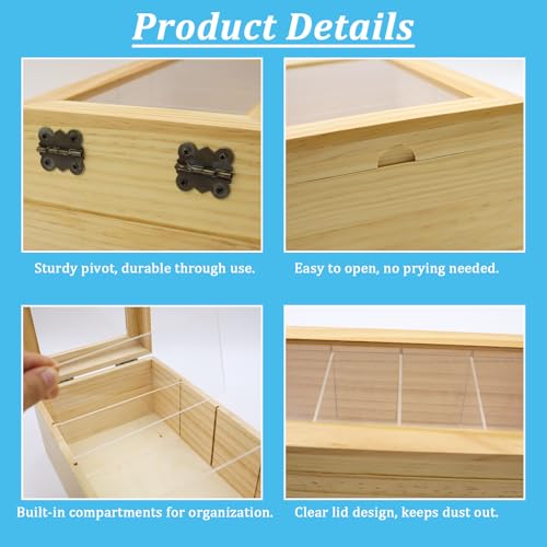 INNAL Karteikasten Holz mit Deckel 26 x 15 x 10.5cm A8 A7 Karteikarten Box Holz Karteibox Vokabelbox Lernkarteibox Vokabelkasten Lernkarten Box für Büro Heim Schulen (Karteikarten Nicht Im Enthalten)