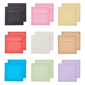 PandaHall 90 stuks vierkante papieren envelop 10 cm cadeau uitnodiging envelop voor bruiloft, 9 kleuren