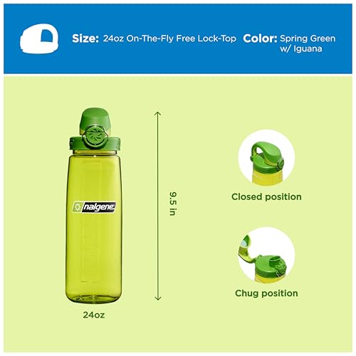 Image of Nalgene 24 oz On The Fly Lock-Top Water Bottle, Spring Green w /Iguana