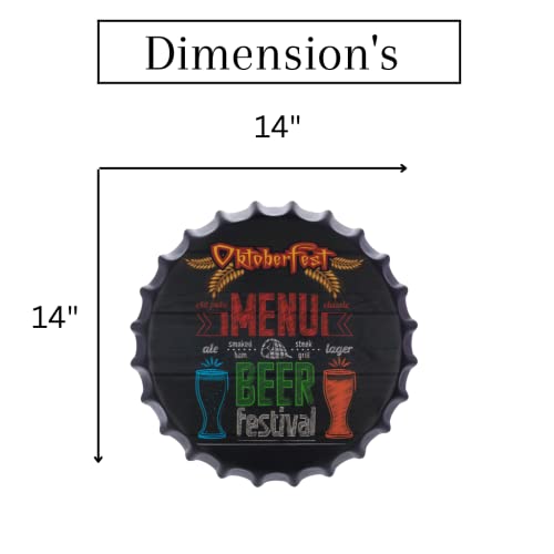Image of EAZYWAGON Decorative Metal Bottle Caps Wall Sign Plates - 14X14 Inches - Beer-Festival | Metal Wall Hanging Bottle Cap for Home, Farmhouse, Bar & Cafe Decoration | Vintage & Retro Look Plaques