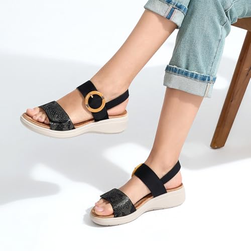 Image of UBFEN Womens Outdoor Walking Sandals Comfort Stable Low Wedge Platform | Built-in Arch Support, Shock-Absorbing Cushion Insole, Versatile Buckle Sandals for Everyday Errands,and Vacation Strolls