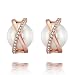 Caperci Rose Gold Plated Cubic Zirconia and Pearl Criss Cross Stud Earrings for Women
