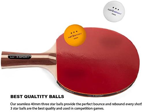 Miniatura 5 de Juego de 4 paletas de ping pong, paquete completo de tenis de mesa incluye 4 paletas de ping pong, 8 bolas de tres estrellas, bolsa de viaje de