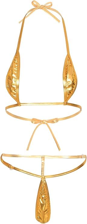 Women’s Metallic Micro Bikini Set | Extreme String Triangle Bikini with G-String Bottom | Shiny Mini Swimwear for Beach, Pool, Party & Photoshoot-image-3