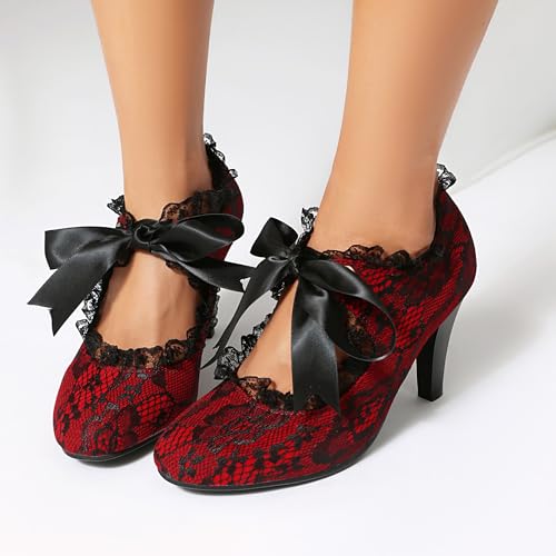 Women's Mary Jane Lace Up 1920s Pump Heel Retro Vintage Round Closed Toe 1950s Dress Shoes3