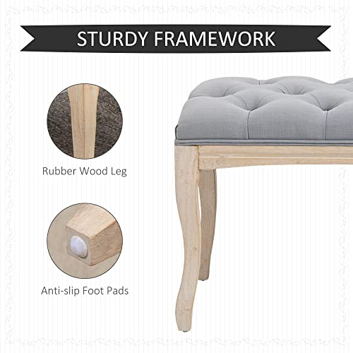 Homcom 43" Upholstered Entryway Bench, Linen Fabric Ottoman Stool With Button Tufted Seat, And Rubber Wood Legs For Living Room, Bedroom, Or Hallway, Grey #TOP4