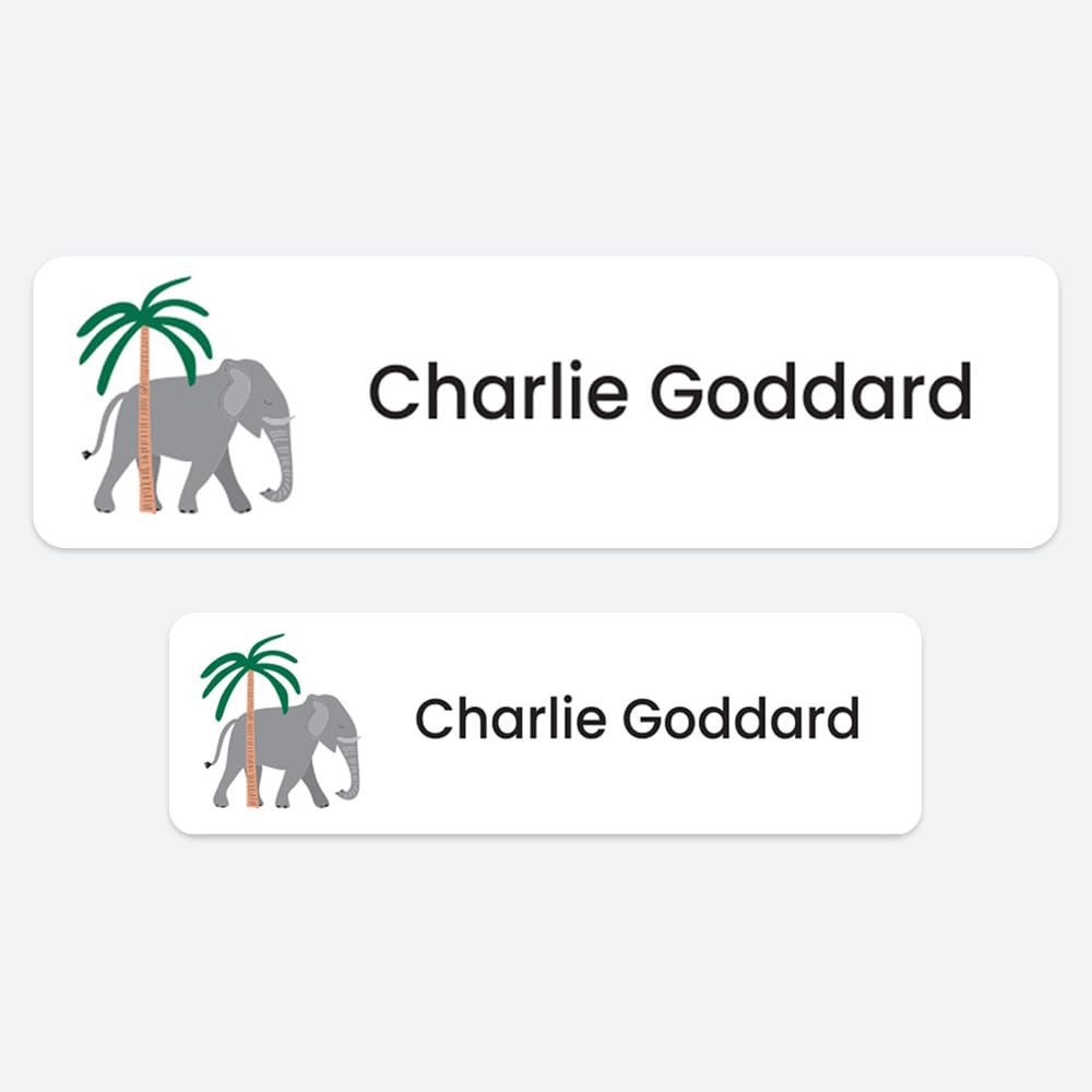 50 x No Iron Medium Personalised Stick On Waterproof Washable Name Labels Great for Clothes, School Uniform, Equipment, Shoes and Much More. School, Nursery, Day Care, Hospital - Elephant