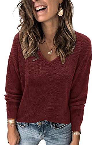 Image of II ININ Women's Fall Sweater 2024 Long Sleeve Tops Fashion Outfits Trendy Casual V Neck Oversized Pullover Sweaters