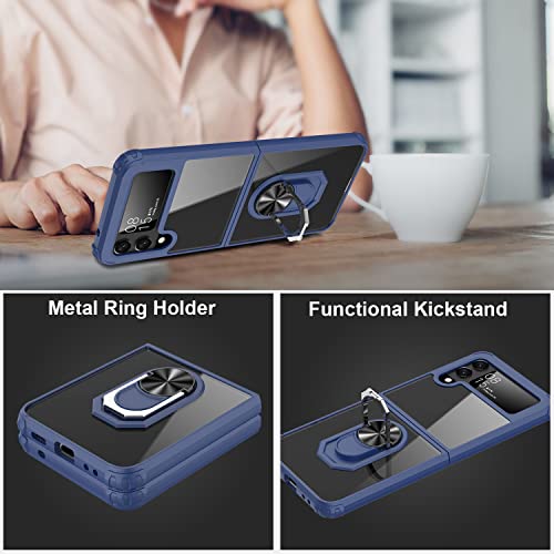 Ikazz Galaxy Z Flip 4 Case,Samsung Z Flip 4 Cover Crystal Clear Anti-Yellow Shock Absorption Acrylic Protective Phone Case With Magnetic Ring Kickstand For Samsung Galaxy Z Flip 4,Blue #TOP4