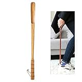 Yizc Shoe Horn with Cow Leather Strap for Men Women Kids and Seniors,Long Handle Wooden Shoe Horn,Portable Shoe Lifter with Hanging Hole-E 69.6x4cm(27'x1.5')