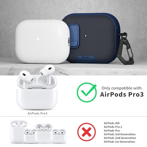 Image of for AirPods Pro 3 Case with Lock,TPU Leather Texture Durability Anti-Lost & Shockproof Protective Cover Accessories with Cleaning Kit in Keychain for Apple iPod Pro 3rd Generation 2025(Midnight Blue)