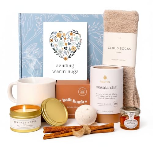 Image of Self Care Gift Basket for Women - Get Well Soon Care Package with Tea, Socks, Mug & Honey - Sympathy, Thinking of You & Mothers Day Gifts