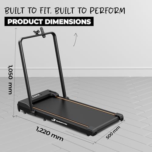 Image of Durafit Compactio 3HP Peak BLDC Motor Treadmill with Mobile Stand & Remote Control | 120 kg User Capacity | 10km /h Max Speed | LED Display with Foldable Under-Desk Design | Home Use