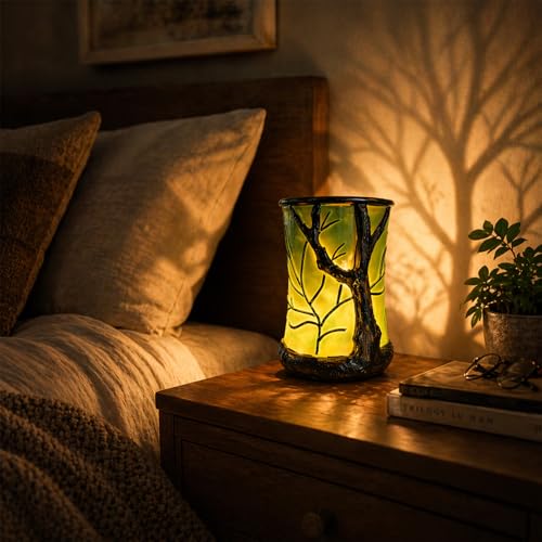 Image of Enchanted Forest Nature-Inspired Ambient Lamp,Tree Lamp with Soft Warm LED Glow,Stained Glass Candle Light Style,Warm Night Light for Bedroom,Living Room,Desk & Home Decor Gift