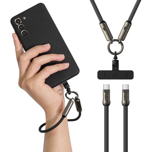 TUNKIA Phone Lanyard Charger Cable USB C Cable PD240W USB C to USB C Cables Phone Wrist Strap Anti Theft Phone Strap Wrist Lanyard for iPhone/Samsung/Android Phones(Black/0.98ft)