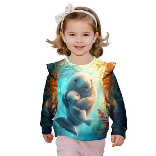 Uourmeti Toddler Girls Long Sleeve Ruffle Tee Shirts Loose Fit Sweatshirts for Kids Casual Outfits