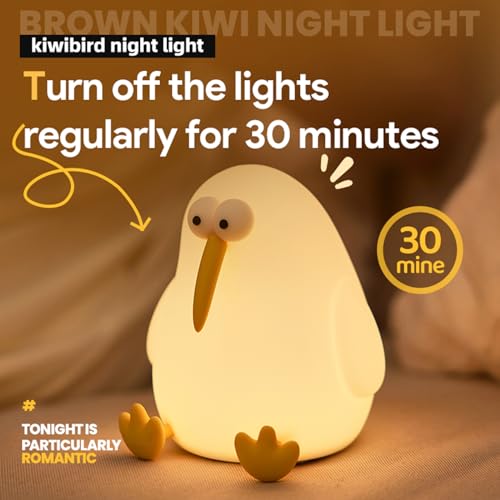 Bonita luz nocturna para niños, luz nocturna de animales, lámpara de noche de kiwibird esponjosa, recargable de 3 niveles regulables, luz nocturna de silicona para guardería infantil