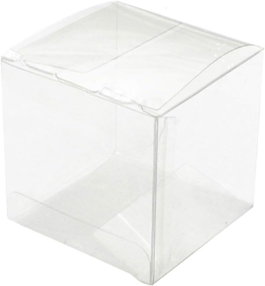 Aeiniwer 50 Pack 3 x 3 x 3 PET Transparent Clear Wedding Favor Boxes Gift Boxes for Wedding, Party, Birthday Presents, Candy, Cupcakes, Jewelry