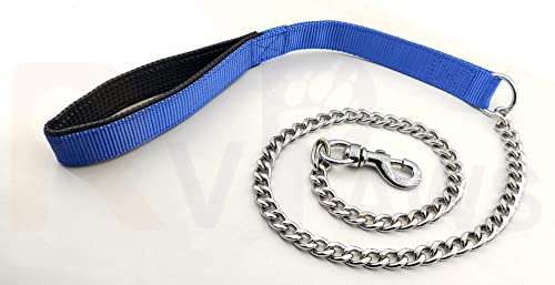 Image of RvPaws Diamond Cut Heavy Duty Dog Leash Metal Dog Leash Dog Chain with Padded Handle, Durable Leash Grinder Chain Heavy Hook Handle Leash Chain (Blue)